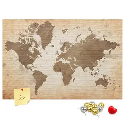 Cork memo board with painted world map