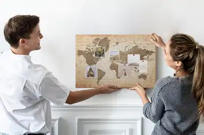 Cork memo board with painted world map