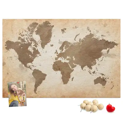Cork memo board with painted world map