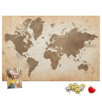 Cork memo board with painted world map