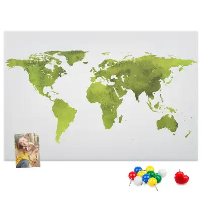 Watercolor World Map Printed Cork Board