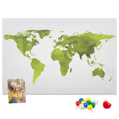 Watercolor World Map Printed Cork Board