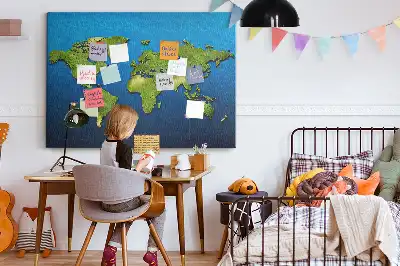 World Map Printed Cork Memo Board