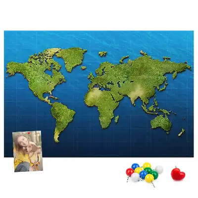 World Map Printed Cork Memo Board