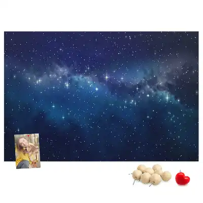 Cork memo board with dark sky stars design