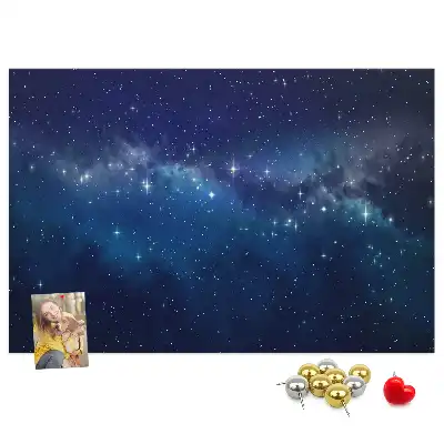 Cork memo board with dark sky stars design
