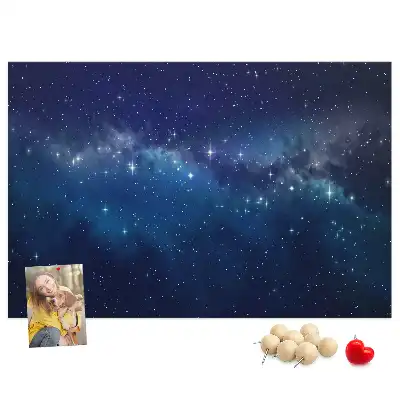 Cork memo board with dark sky stars design