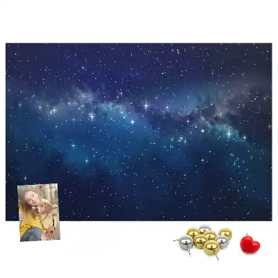 Cork memo board with dark sky stars design
