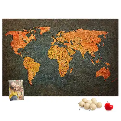 World Map Printed Cork Memo Board