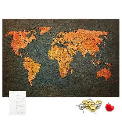 World Map Printed Cork Memo Board