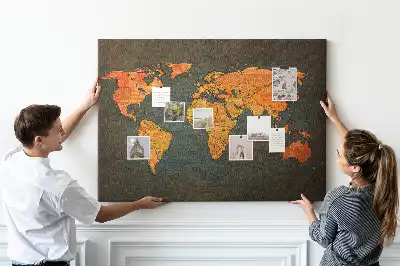 World Map Printed Cork Memo Board