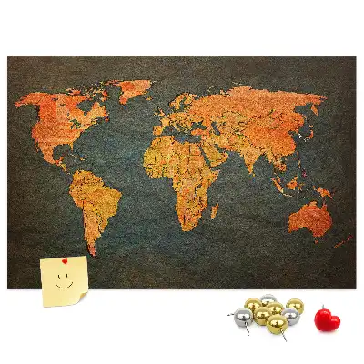 World Map Printed Cork Memo Board