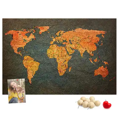 World Map Printed Cork Memo Board