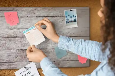 Cork memo board with a wood board pattern