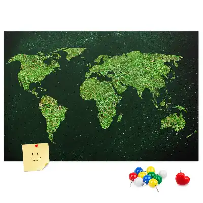 Printed Cork Memo Board Grassy world map
