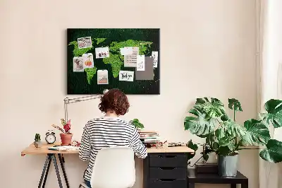 Printed Cork Memo Board Grassy world map