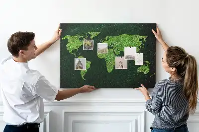 Printed Cork Memo Board Grassy world map