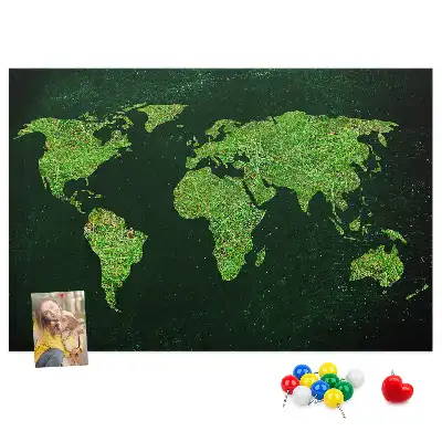 Printed Cork Memo Board Grassy world map