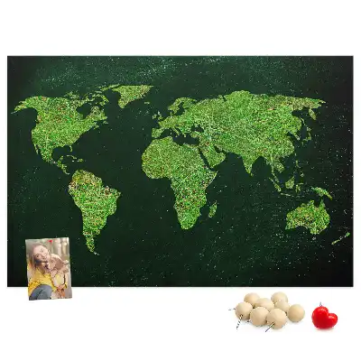 Printed Cork Memo Board Grassy world map