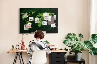 Printed Cork Memo Board Grassy world map