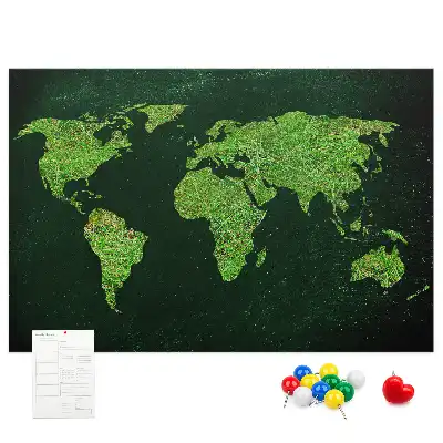 Printed Cork Memo Board Grassy world map