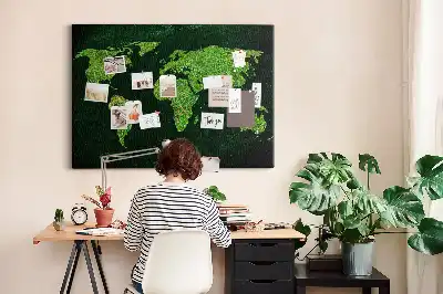 Printed Cork Memo Board Grassy world map