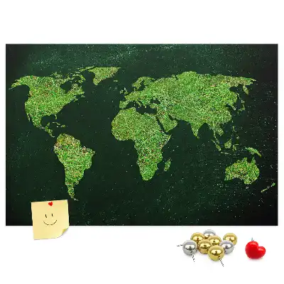 Printed Cork Memo Board Grassy world map