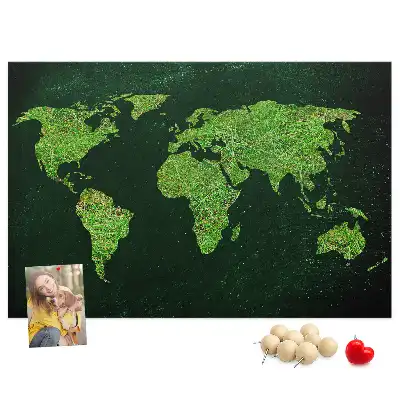 Printed Cork Memo Board Grassy world map