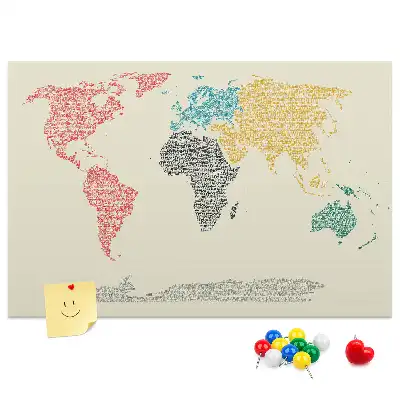 World map cork memo board with letter accents