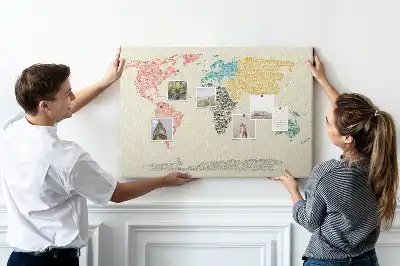 World map cork memo board with letter accents