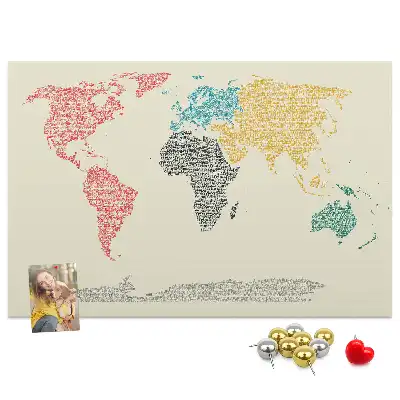 World map cork memo board with letter accents