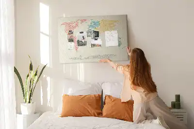 World map cork memo board with letter accents