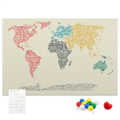 World map cork memo board with letter accents