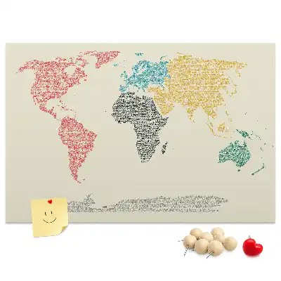 World map cork memo board with letter accents