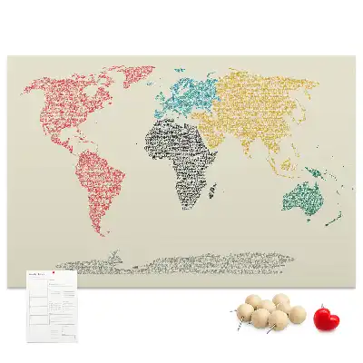 World map cork memo board with letter accents