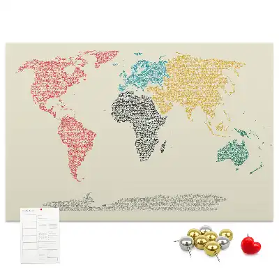World map cork memo board with letter accents