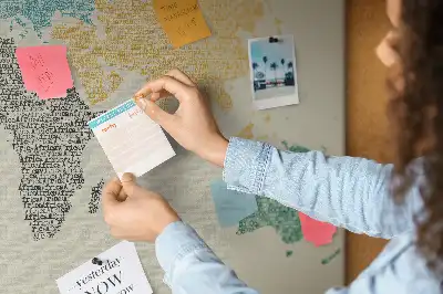 World map cork memo board with letter accents