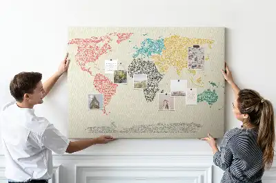World map cork memo board with letter accents