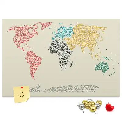 World map cork memo board with letter accents