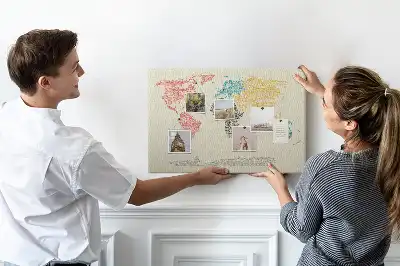World map cork memo board with letter accents