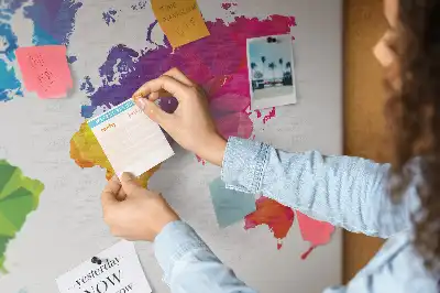 Abstract World Map Printed Cork Board