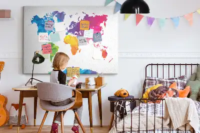 Abstract World Map Printed Cork Board