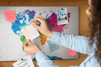 Abstract World Map Printed Cork Board
