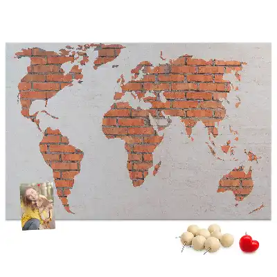World Map Printed Cork Board Brick