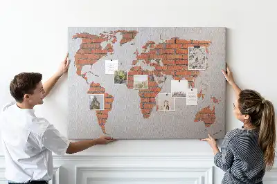 World Map Printed Cork Board Brick