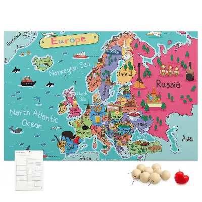 Printed Cork Board Map of Europe