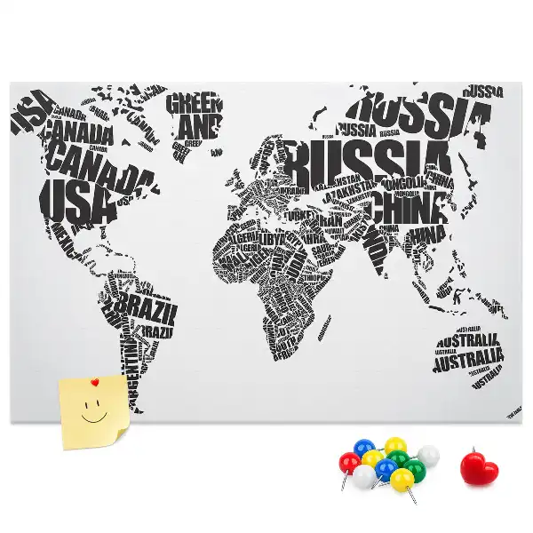 World Map Typography Printed Cork Memo Board