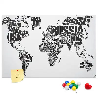 Printed Cork Memo Board World map made of typography