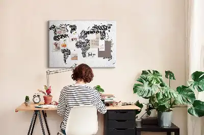 World Map Typography Printed Cork Memo Board