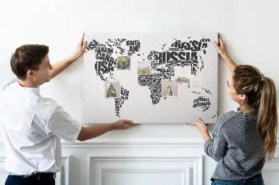 World Map Typography Printed Cork Memo Board